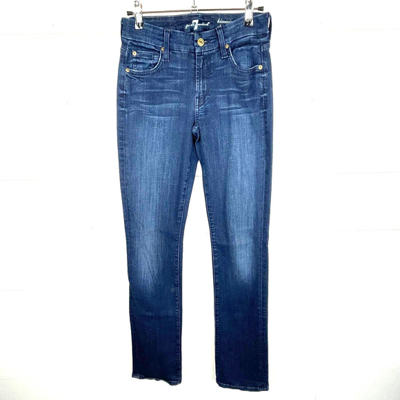 7 For All Mankind Jeans Women 25 x 33 Low Rise Kimmie Straight Leg Medium Wash - Picture 1 of 9